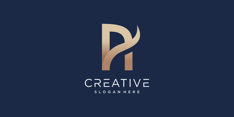 Letter logo A with golden creative concept Premium Vector