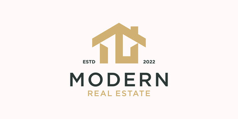 Real estate logo design with creative concept Premium Vector