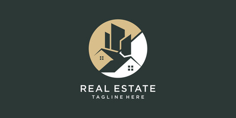 Real estate logo design with creative concept Premium Vector