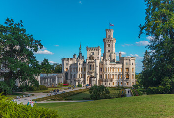 Fototapeta na wymiar Hluboká nad Vltavou Castle. Neo-gothic castle and gardens Hluboka near Ceske Budejovice, South Bohemia, Czech republic. National cultural landmark. State Chateau.