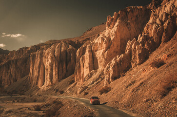 sunset in the wind-swept mountains near Kaza, Himachal, India