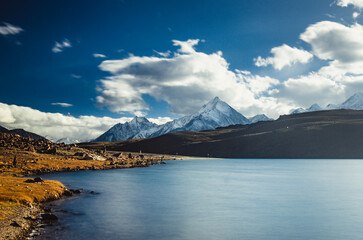 Chandratal lake in the mountains of Himachal, India