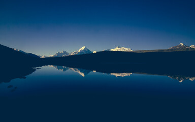 Reflection of the mountains in Chandratal lake, Himachal, India