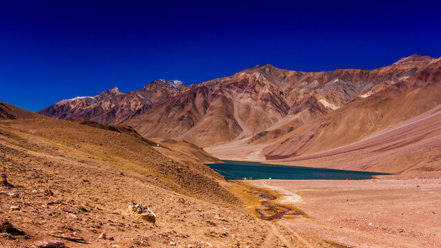 Chandratal lake in the himalayas