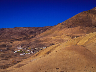 small mountain village in spiti, himachal, india