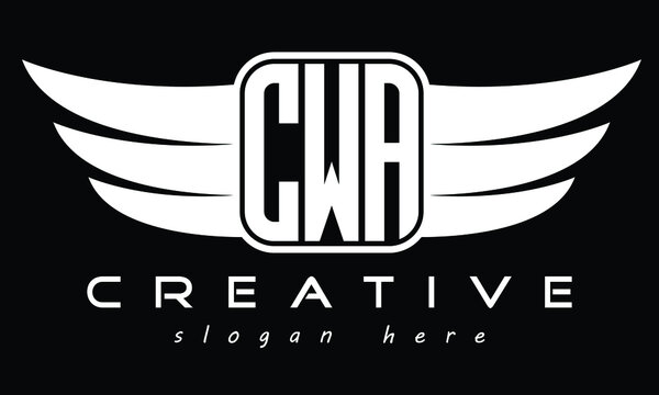 CWA three Letter Wings Flying Initial wing symbol minimalist creative concept flag icon professional logo design, Vector template