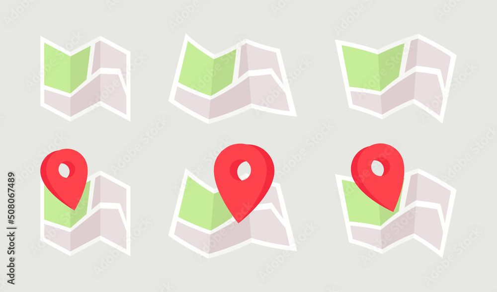 Poster map with pointer gps navigation vector set. delivery tracking locator icon collection.