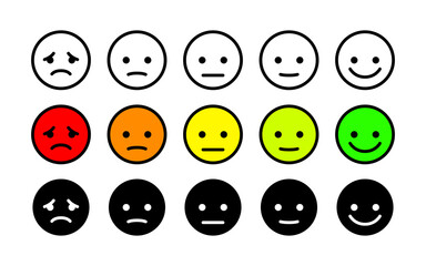Customer satisfaction from bad to good, vector emoji client rating. User feedback positive or negative icon set.