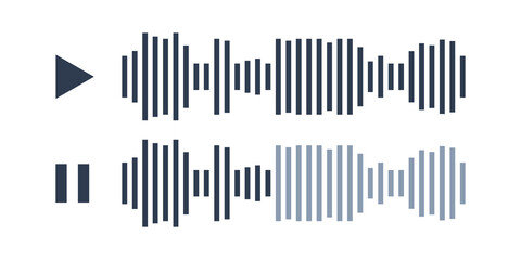 Voice message waveform with play and pause icon. Sound record conversation element. Audio speech sms.