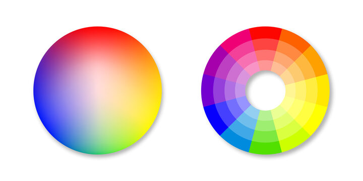Color wheel set. Rgb circle primary; secondary and complementary palette collection. Colour swatch pattern.