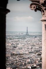 View from Sacre Coeur over Paris with Eiffel Tower in Center 