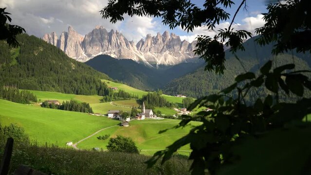 View on a village in the mountains of Italian Dolomites