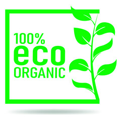 Vector label design with round letter or guarantee icon. Square icon. 100% organic certified environmental concept,