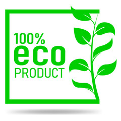 label design with round letter or guarantee icon. Square icon. 100% organic certified environmental concept. Eco product.