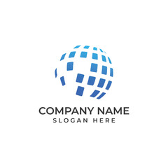 Modern digital tech world logo, global or tech planet, and digital tech protection. Logo with concept vector illustration template.
