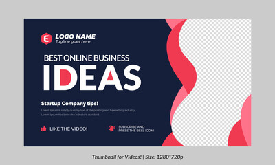 Editable thumbnail for videos and all social platforms. Premium thumbnail for videos editable Premium vector, customizable backgrounds. online business thumbnail design