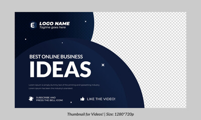 Editable thumbnail for videos and all social platforms. Premium thumbnail for videos editable Premium vector, customizable backgrounds. online business thumbnail design