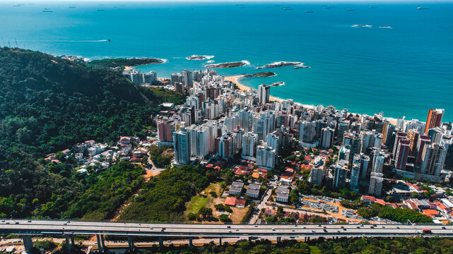 Vit&oacute;ria Vila Velha Mar Litoral Praia Paisagem Drone Espirito Santo Sudeste Brasil