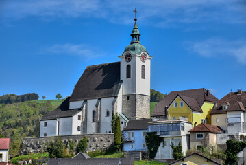Steinbach, Dorf, Steyr, Steyrtal, Grünburg, Fluss, Kirche, Berg, Berghang, Oberösterreich,...