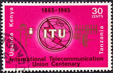 Kenya, Uganda, Tanzania - circa 1965 : A stamp printed in the East African Postal Union Kenya,...