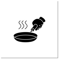 Stainless steel skillet glyph icon. Fry pan. Flat-bottomed pan. Used for frying, searing, and browning foods.Kitchen tools concept.Filled flat sign. Isolated silhouette vector illustration