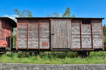 Steyrtalbahn, Schmalspurbahn, Güterwagen, deckt, Holz, geschlossen, ausgemustert, verrostet,...