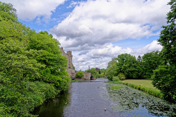 Medieval Warwick Castle and Avon river in Warwickshire - England