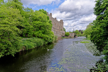 Fototapeta na wymiar Medieval Warwick Castle and Avon river in Warwickshire - England