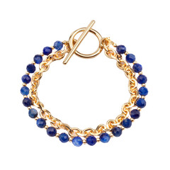 Golden bracelet with blue gemstones isolated on white