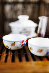 set of white utensils for china tea ceremony