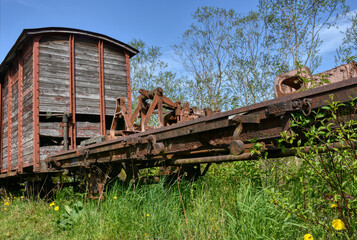 Steyrtalbahn, Schmalspurbahn, Güterwagen, deckt, Holz, geschlossen, ausgemustert, verrostet,...