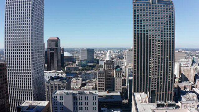 Aerial shot flying over downtown New Orleans. 4K
