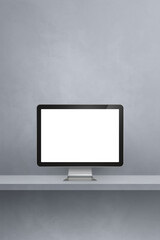 Computer pc on grey shelf. Vertical background