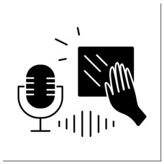 Fototapeta premium ASMR glyph icon. Scratching objects and recording on high-frequency microphone. Internet trend concept. Filled flat sign. Isolated silhouette vector illustration