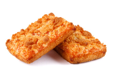 Orange cookies. Cookies with delicious orange filling . Square cookies isolated on a white background .