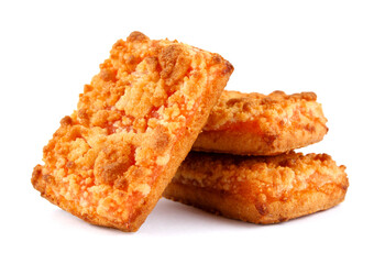 Orange cookies. Cookies with delicious orange filling . Square cookies isolated on a white background .