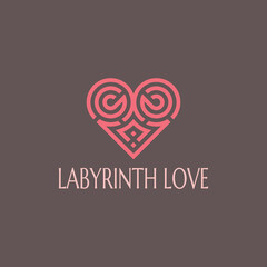 Creative vector design illustration of a pink love logo in the shape of a maze.