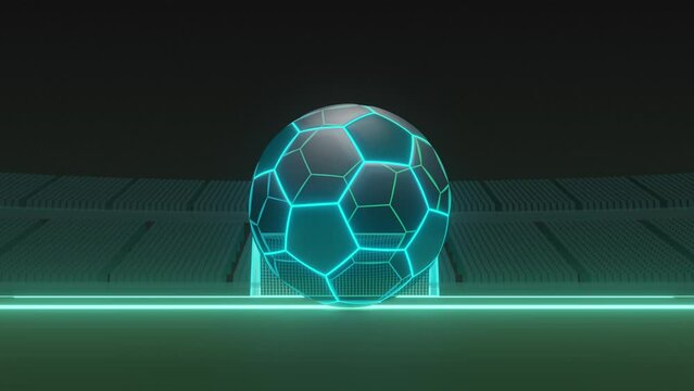 スタジアムにあるサッカーボールとゴールのCGイメージアニメーション素材