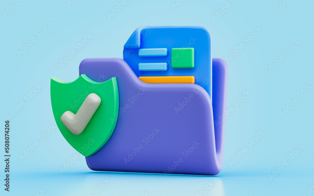 Poster security shield check mark with document folder 3d illustration storable data information safety pro