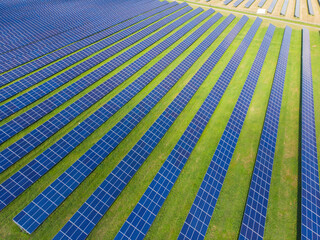 Aerial top view of a solar pannels power plant.