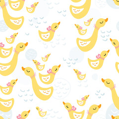 Seamless baby duck and mom pattern