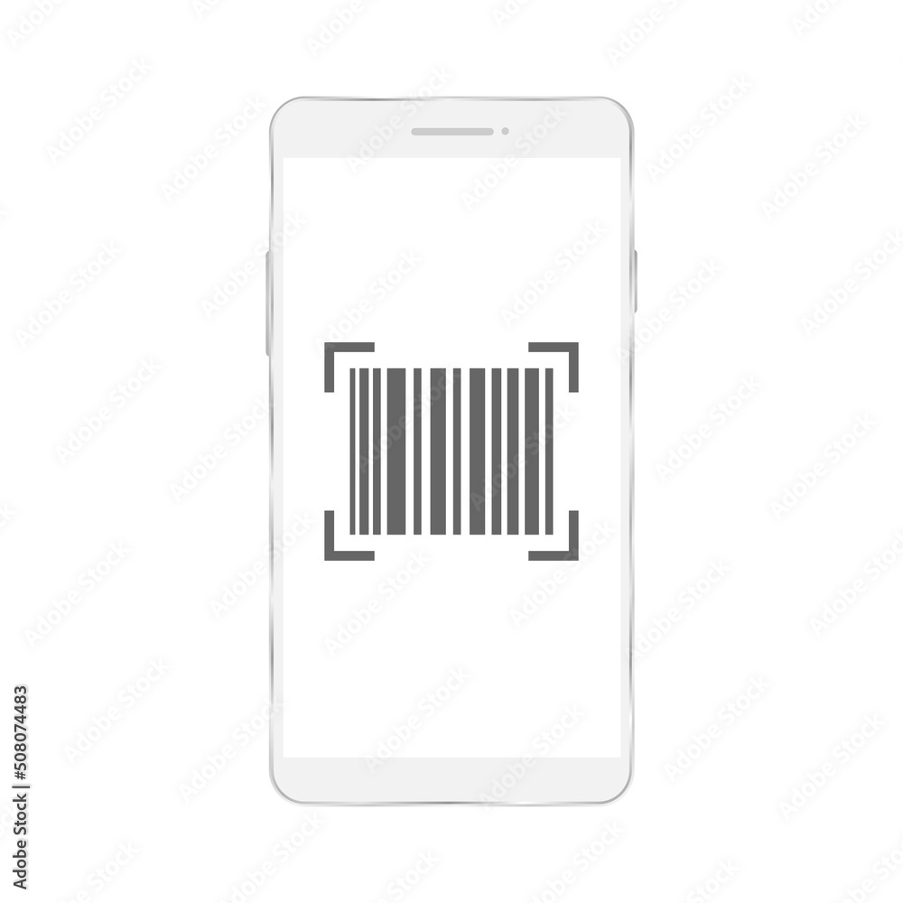 Aufkleber bar code on smartphone. realistic gray phone scanning barcode. vector isolated on white.