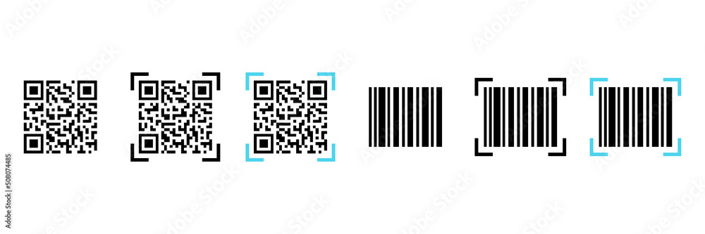Poster qr code and bar code set. scan for smartphone. mobile phone scanning symbols collection. vector isol