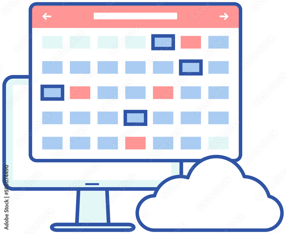 Poster planning and time management program. scheduling app and cloud storage icon on screen. timetable, ag