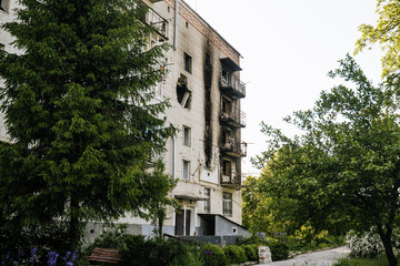Consequences of the Russian peace in the city of Trostyanets. Sumy region. Civil buildings. Russian...
