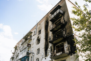 Consequences of the Russian peace in the city of Trostyanets. Sumy region. Civil buildings. Russian...