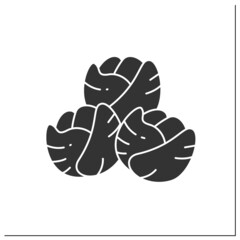 Brussels sprouts glyph icon.Superfood.Organic healthy energetic food for balanced nutrition. Detox and weight loss supplements.Vegetarian food.Filled flat sign. Isolated silhouette vector illustration