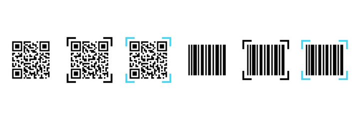 QR code and Bar code set. Scan for smartphone. Mobile phone scanning symbols collection. Vector isolated on white.