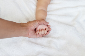 Father holding baby hand, Infant hand in hand daddy