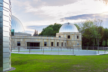 Silesian planetarium after renovation. The dome of the Silesian planetarium shining in the light of...